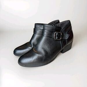 Clarks Collection Black Leather Ankle Booties Side Zip Buckle Women's US 6.5
